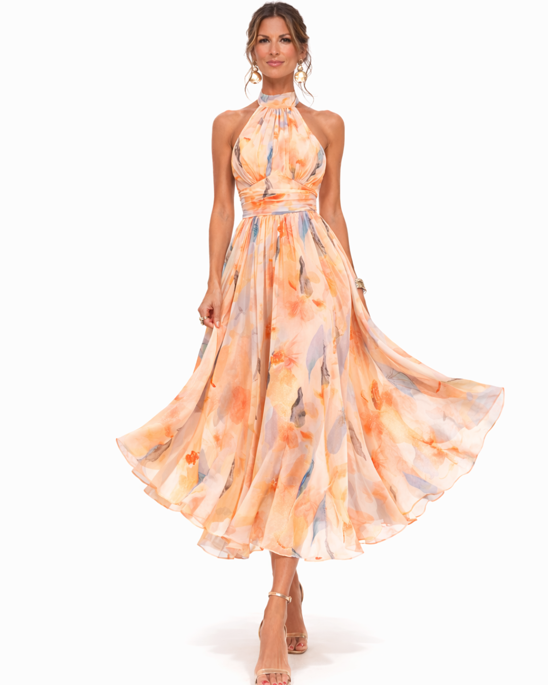 Aurora | Robe avec Col Halter et Imprimé Aquarelle