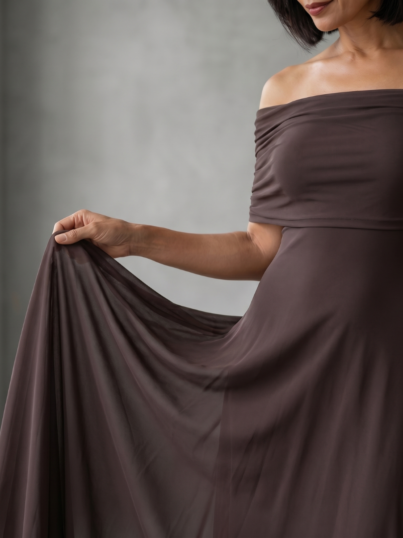 Giugno | Abito Midi Drappeggiato con Spalle Scoperte