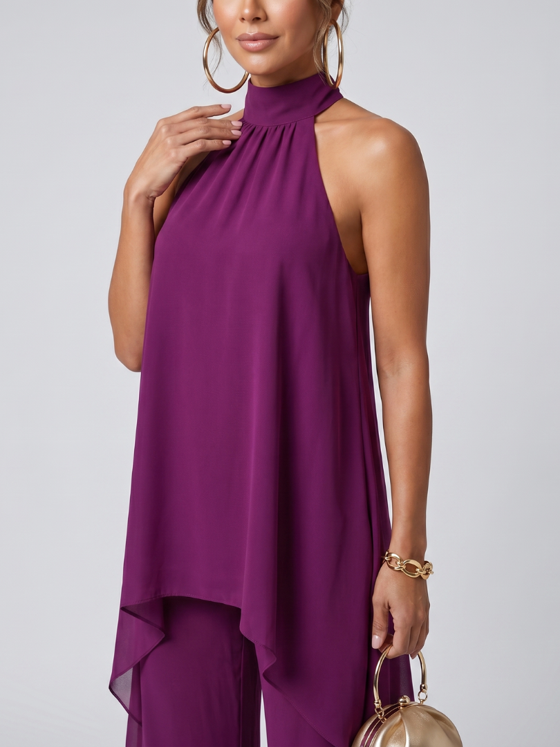 Zareen | Top Tunica Asimmetrico con Pantaloni a Gamba Larga