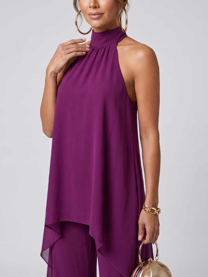 Zareen | Top Tunica Asimmetrico con Pantaloni a Gamba Larga