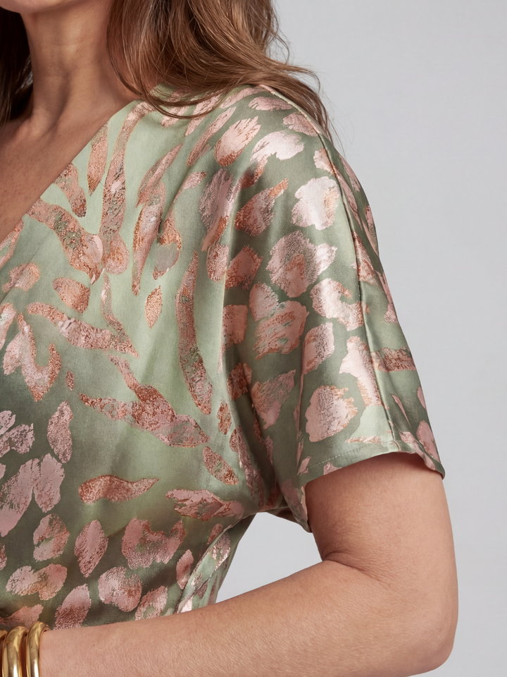 Stella & Grace™ | Abito Midi con Stampa Astratta e Scollo a V