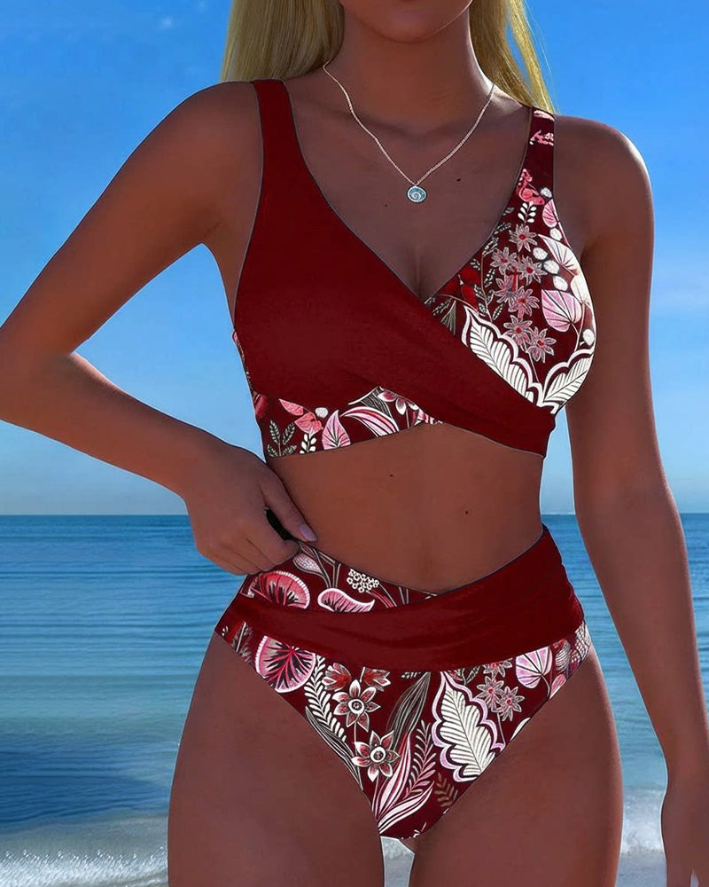 Bikini Contraste Couleur Mode Fleuri