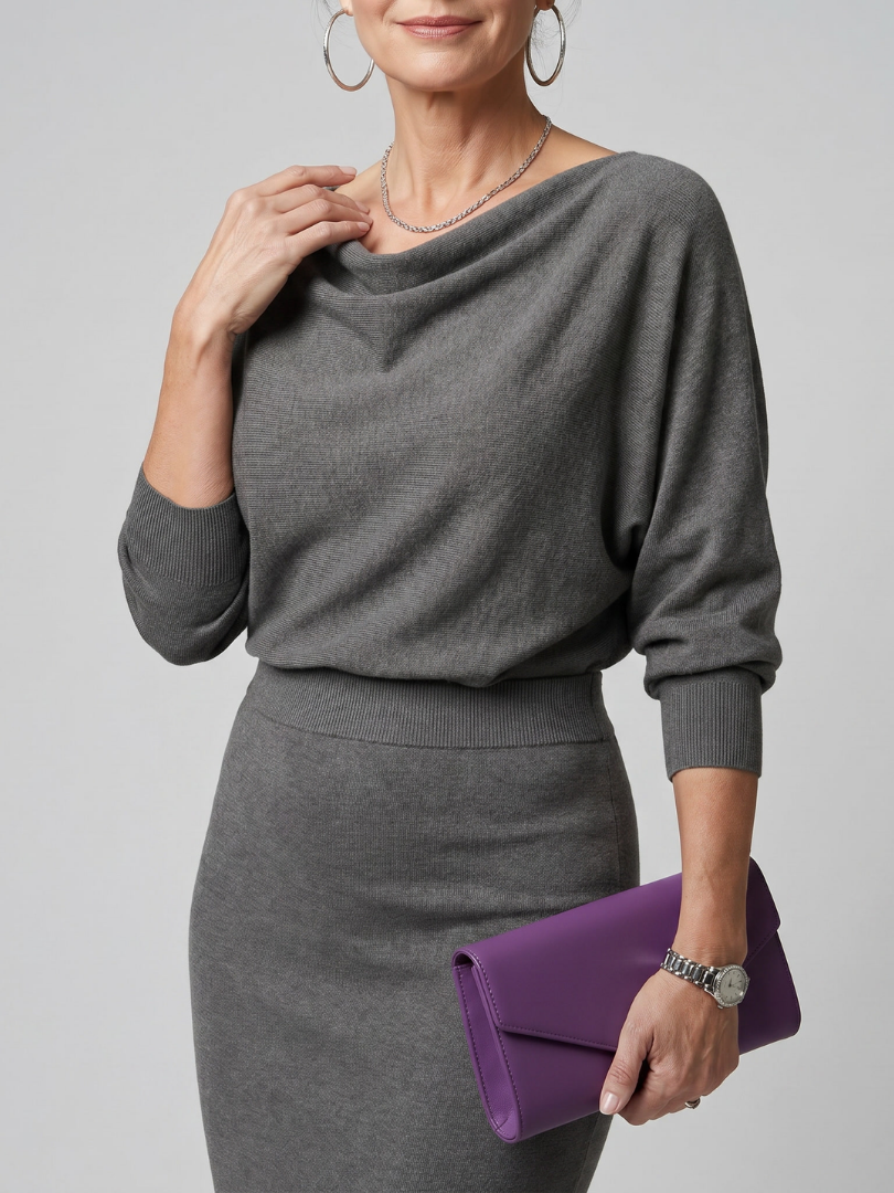 Romy | Abito midi aderente con scollatura drappeggiata