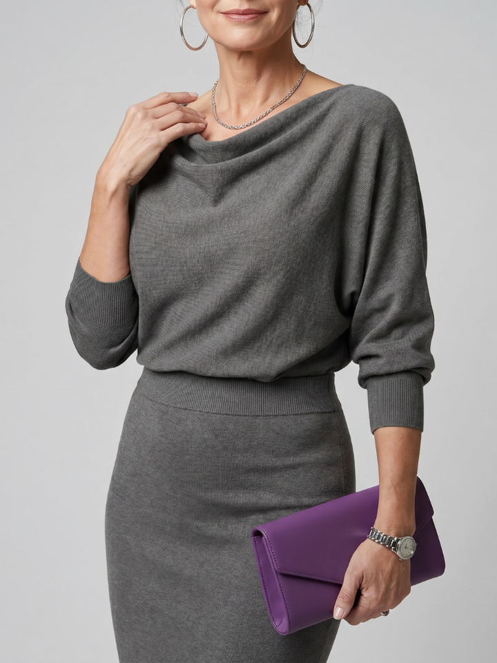 Romy | Abito midi aderente con scollatura drappeggiata