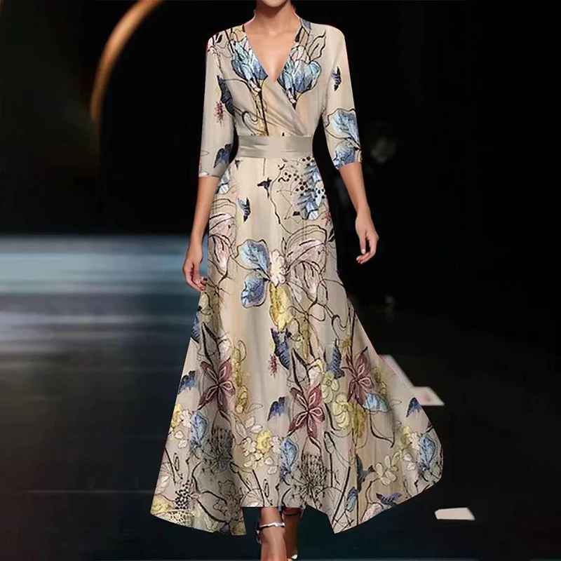 Zoe - Robe Maxi Florale Classique à Décolleté en V