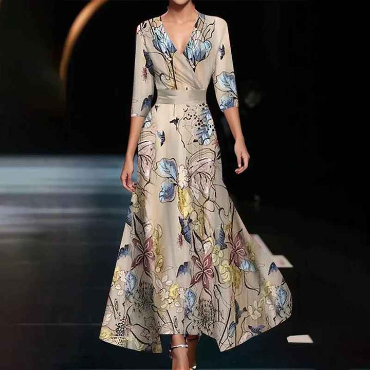 Zoe - Robe Maxi Florale Classique à Décolleté en V