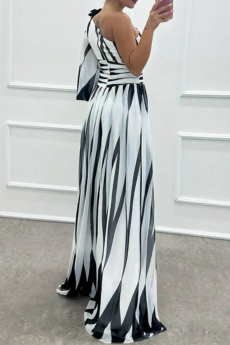 Shiloh - Robe Maxi Rayée Élégante à Une Épaule