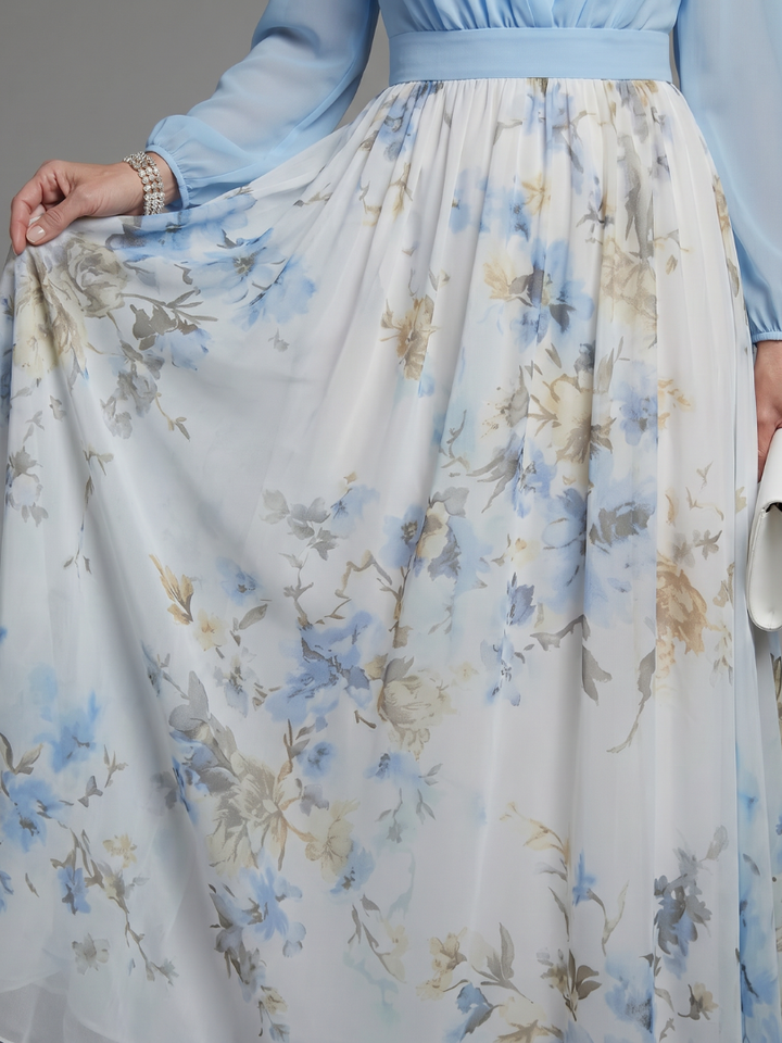 Augusta | Abito Maxi Floreale con Corpino Trasparente a V