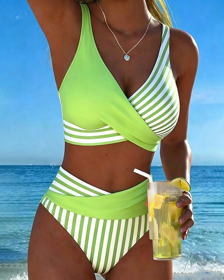 Bikini Croisé Rayé Imprimé