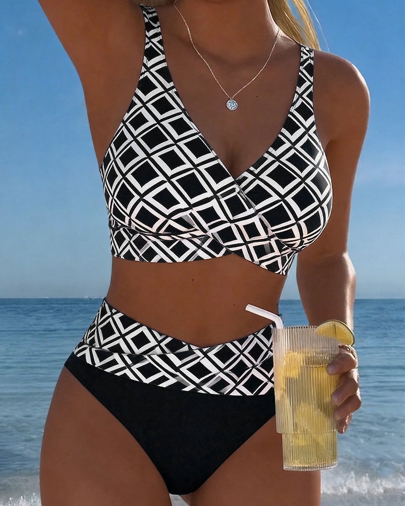 Bikini Deux Pièces Avec Soutien-Gorge Et Motif En Diamant
