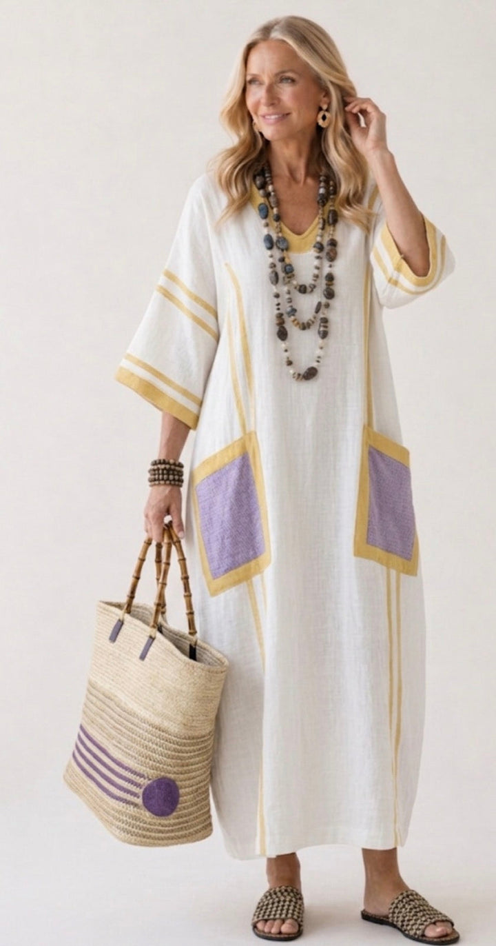 Zafira | Abito Maxi con Scollo a V e Maniche Corte