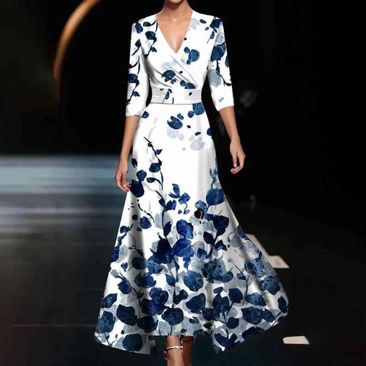 Zoe - Robe Maxi Florale Classique à Décolleté en V
