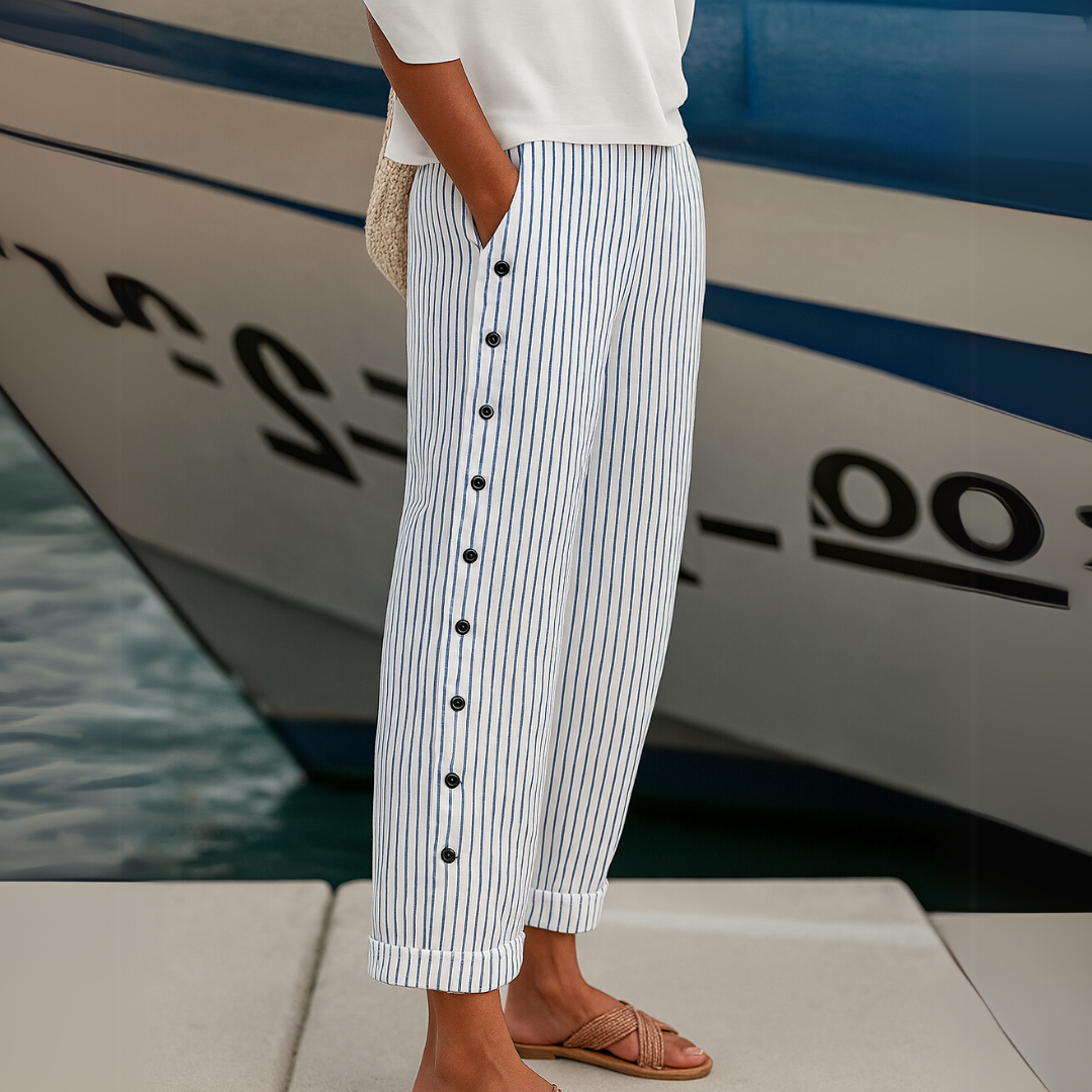 Cate | Pantalon Boutonné Rayé Élégant
