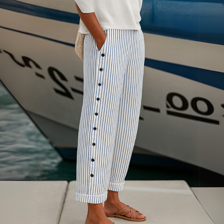 Cate | Pantalon Boutonné Rayé Élégant