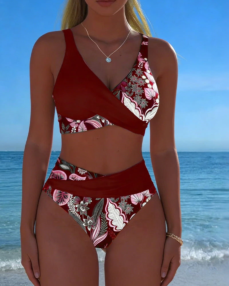 Bikini Contraste Couleur Mode Fleuri