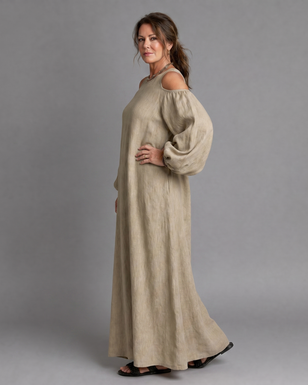 Sylphine | Abito Maxi Relaxed con Spalle Scoperte e Maniche a Palloncino
