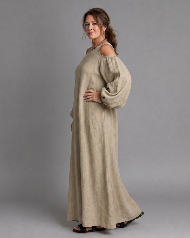 Sylphine | Abito Maxi Relaxed con Spalle Scoperte e Maniche a Palloncino