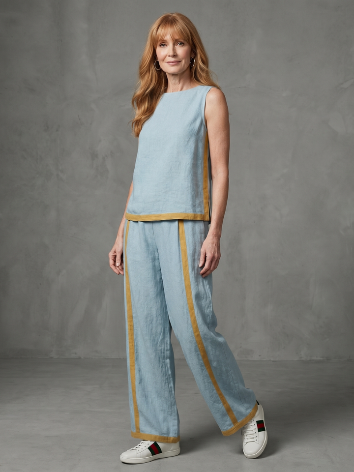 Inara | Top Senza Maniche e Pantaloni Larghi a Contrasto