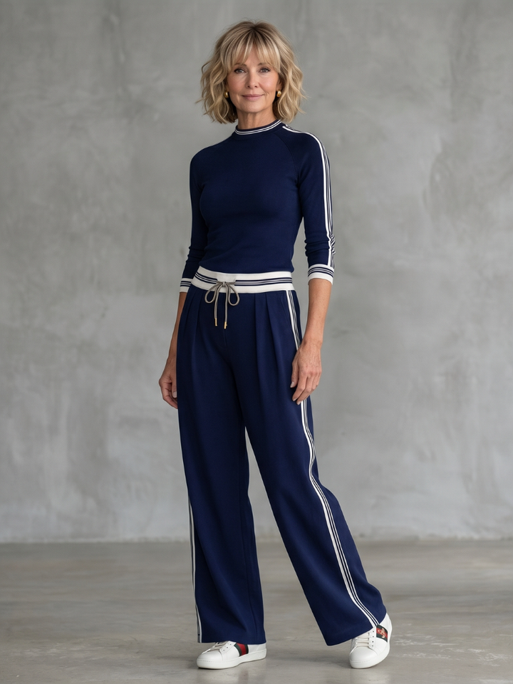 Eirlys | Set Top a Manica Lunga Fitted e Pantaloni a Gamba Larga