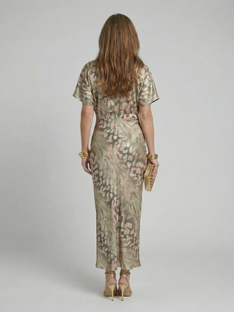Stella & Grace™ | Abito Midi con Stampa Astratta e Scollo a V