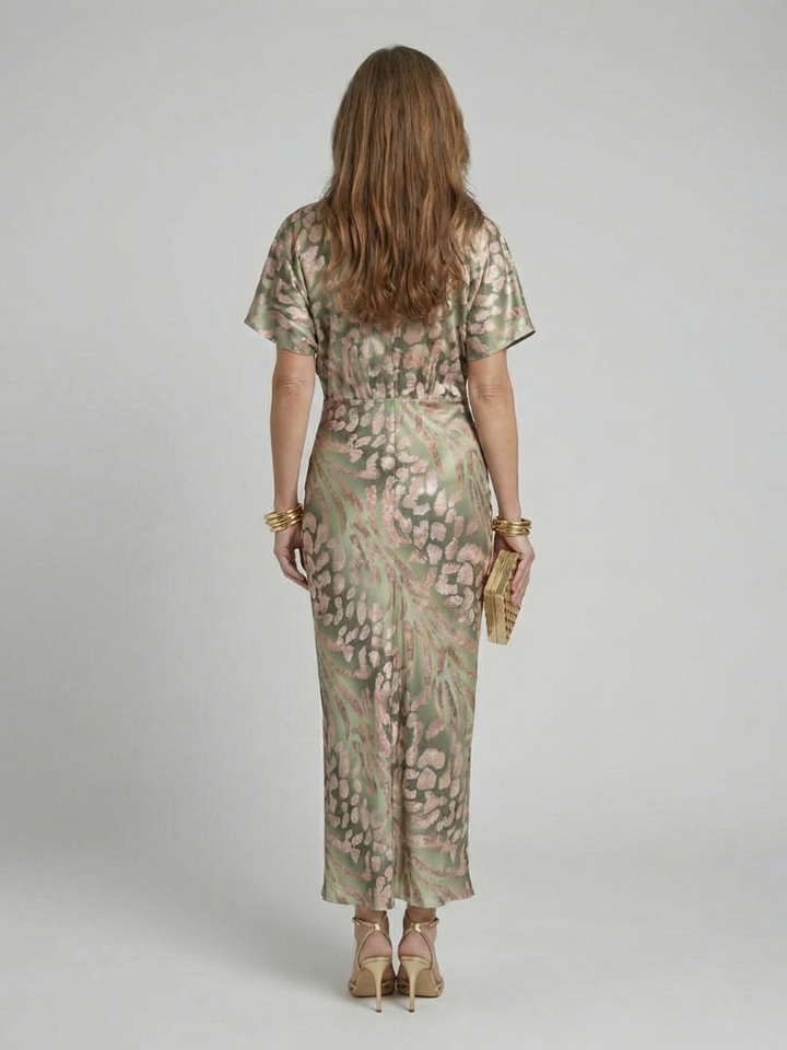 Stella & Grace™ | Abito Midi con Stampa Astratta e Scollo a V