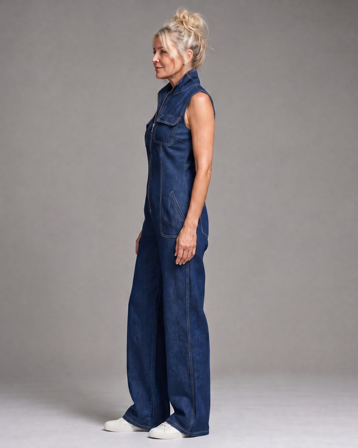 Samantha | Salopette in denim senza maniche con zip frontale