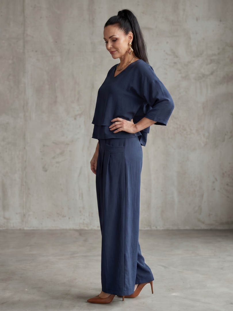 Fiume | Set Top a Strati con Pantaloni a Gamba Larga