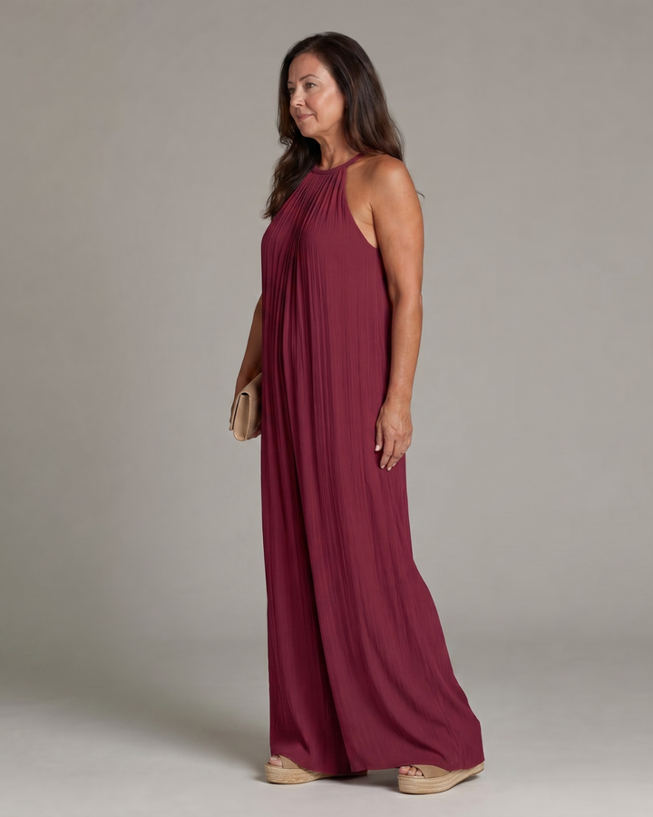 Sylvara | Tuta Relaxed a Gamba Larga con Collo Halter Plissettato