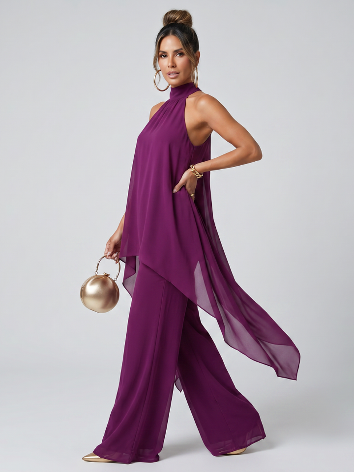 Zareen | Top Tunica Asimmetrico con Pantaloni a Gamba Larga
