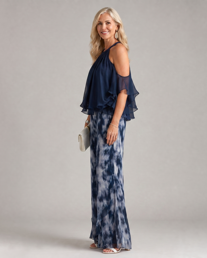 Xylara | Set con Scollo Halter a Strati e Pantaloni Larghe Stampati
