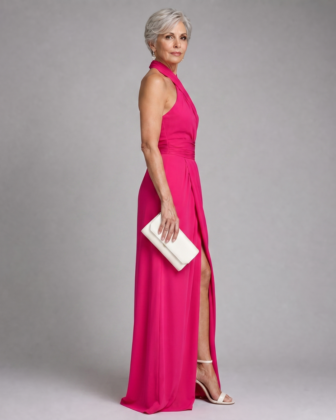 Vaelora | Abito Midi con Halter Incrociato e Spacco Laterale