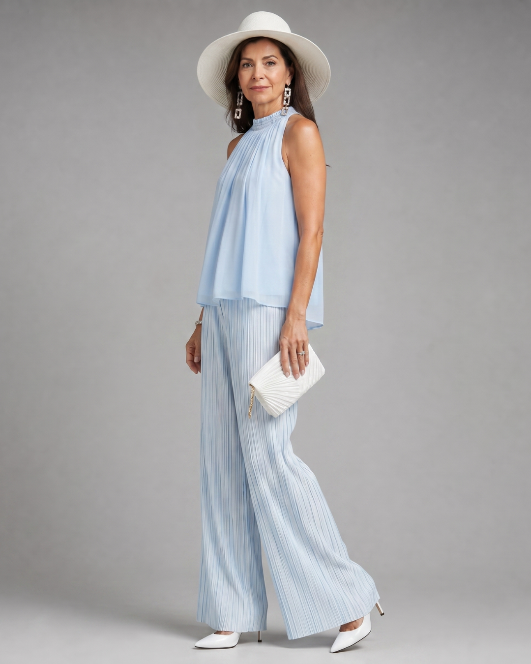 Sylmara | Top Fluttuante con Collo All'Americana e Pantaloni Largo Plissettati