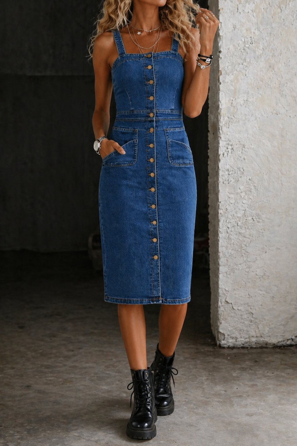 Indira | Robe en jean à boutons