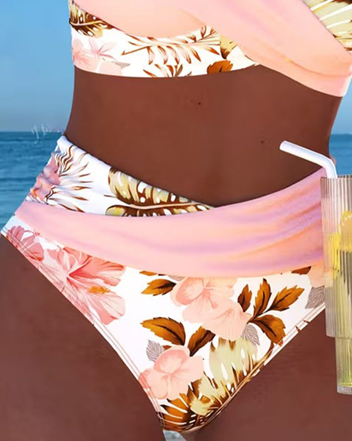 Bikini avec imprimé floral contrastant et fente