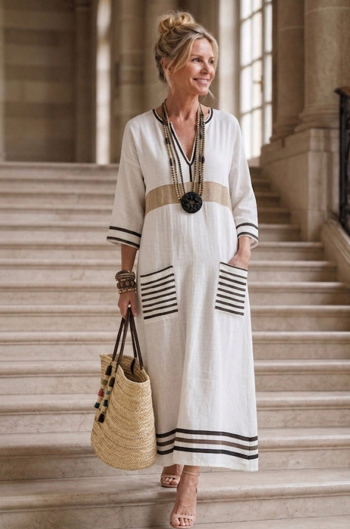Noemi | Vestito Maxi con Scollo a V e Maniche Corte