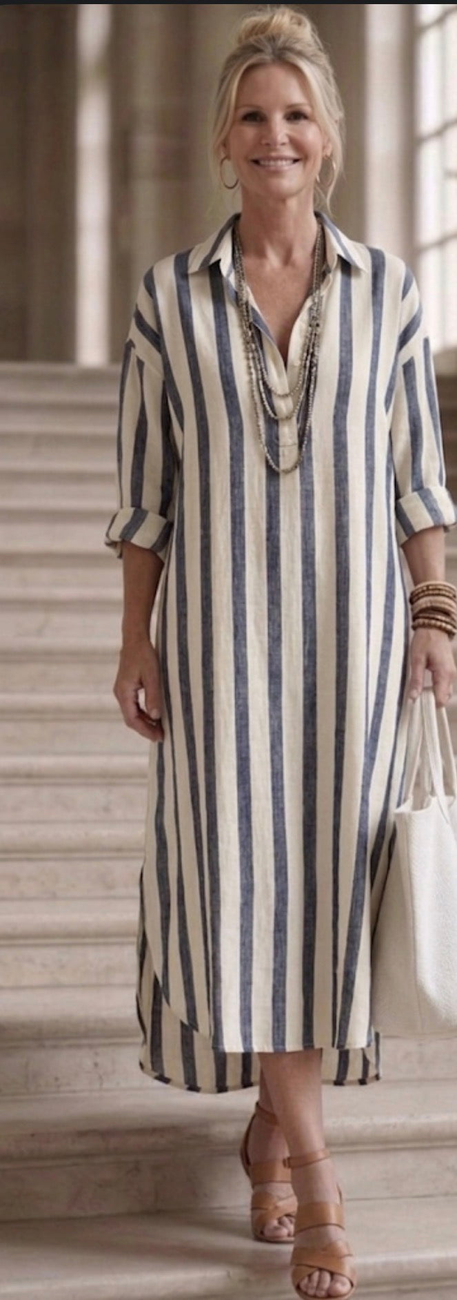 Naomi | Abito Camicia Midi a Maniche Lunghe a Righe