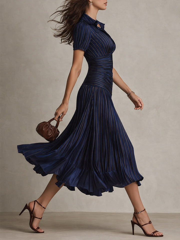 Adriana ∙ Robe midi satinée à rayures rétro