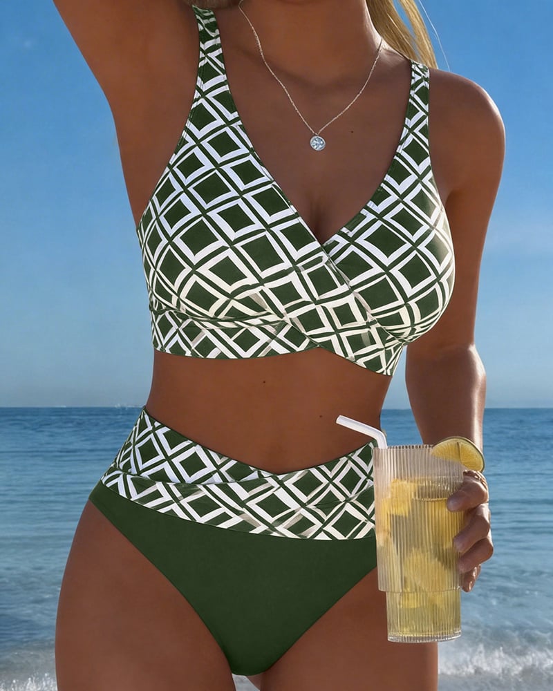 Bikini Deux Pièces Avec Soutien-Gorge Et Motif En Diamant