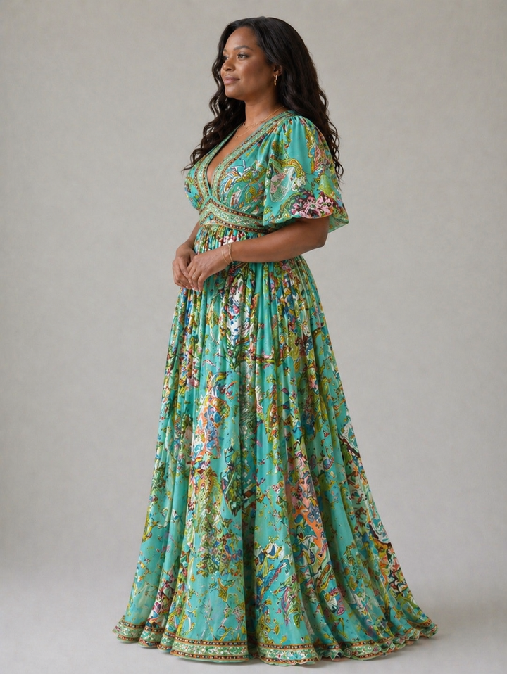 Stella & Grace™ | Abito maxi leggero con maniche a sbuffo e scollatura a V