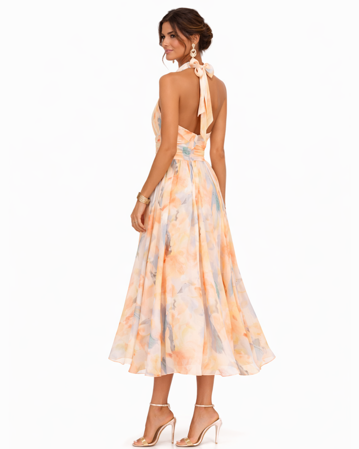Aurora | Robe avec Col Halter et Imprimé Aquarelle