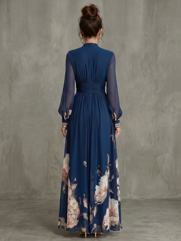 Ziva | Abito Maxi con Maniche Plissettate Trasparenti