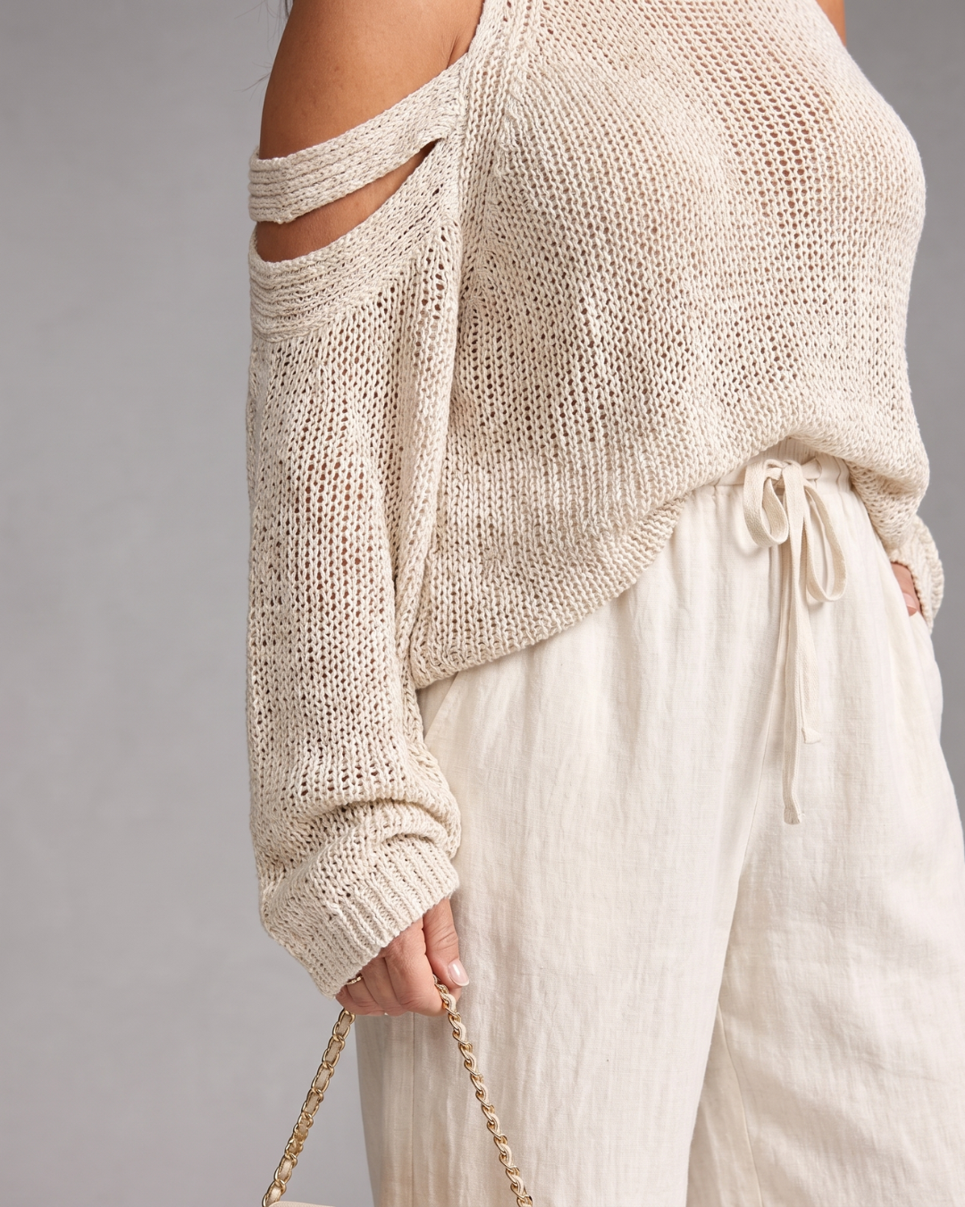 Elamen | Maglione a Spalle Scoperte e Pantaloni a Gamba Larga