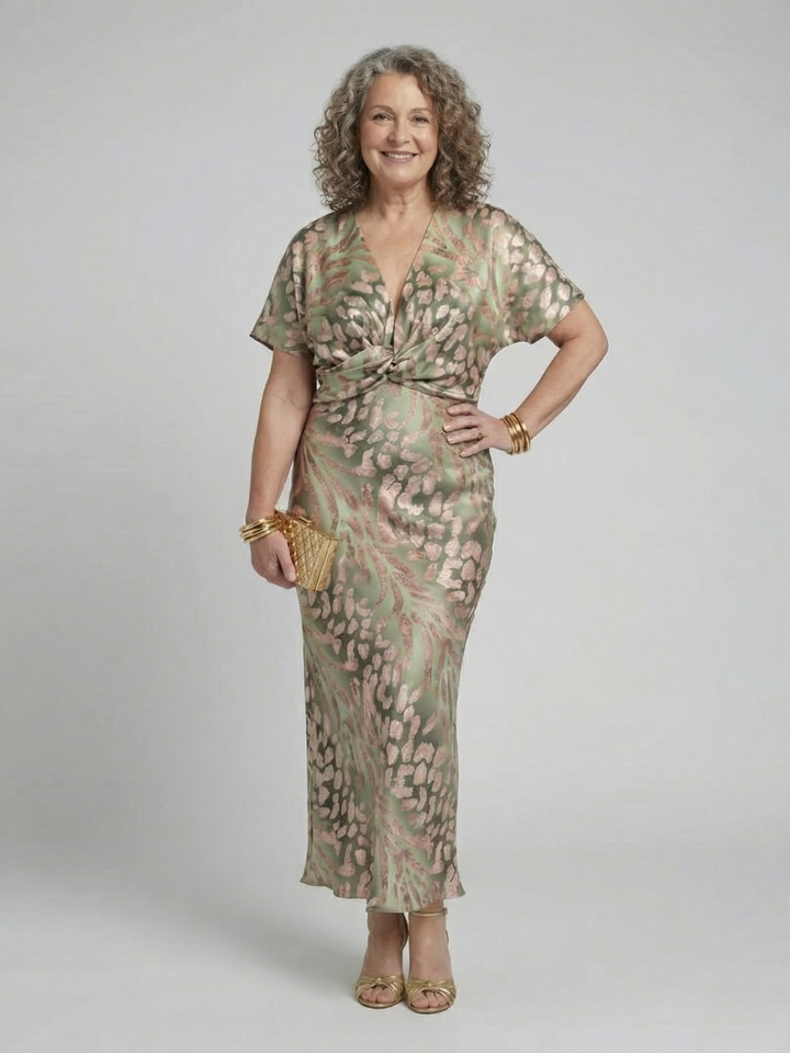 Stella & Grace™ | Abito Midi con Stampa Astratta e Scollo a V