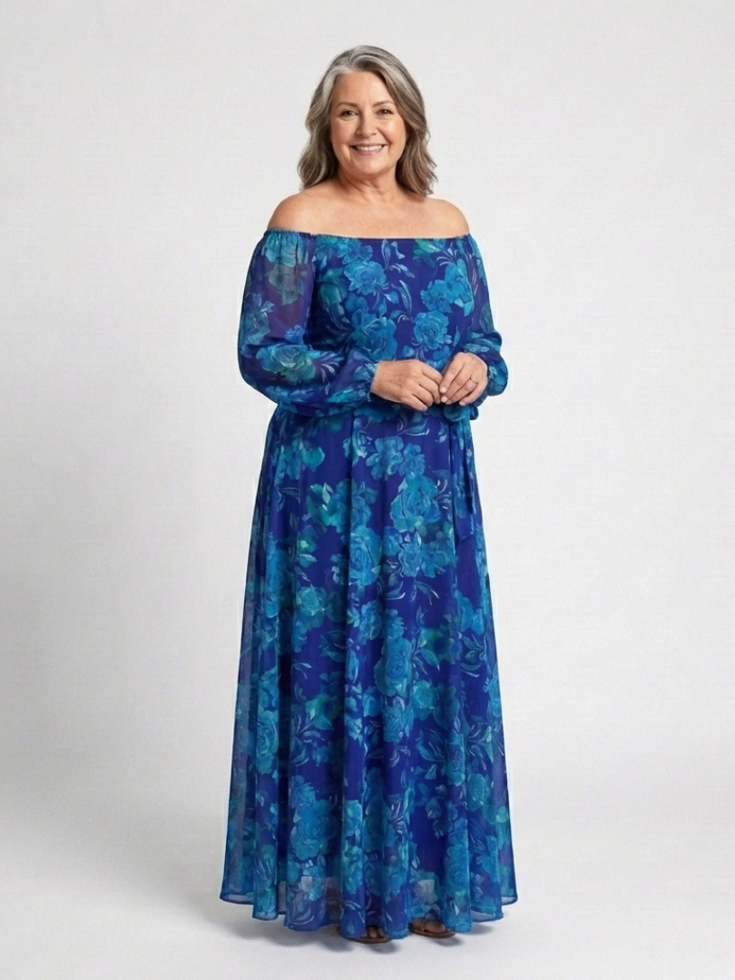 Stella & Grace™ | Abito Maxi Floreale con Spalle Scoperte