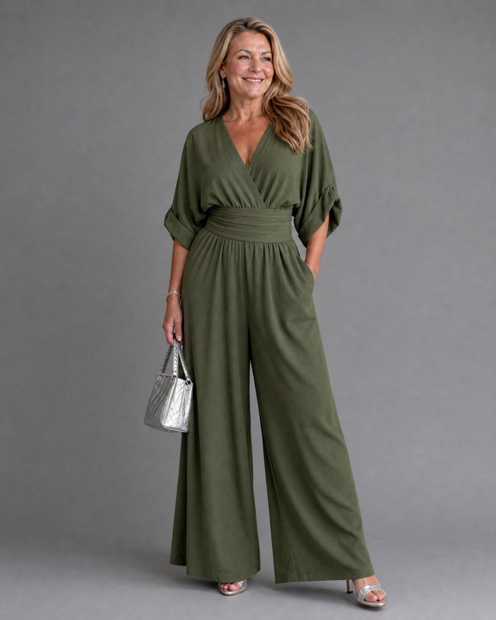Emene | Tuta Relaxed con Scollo a V Drappeggiato e Gamba Larga