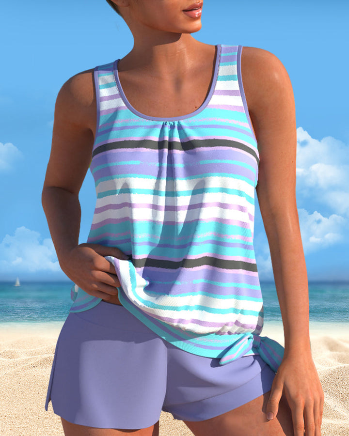 Tankini avec décolleté en U et design rayé