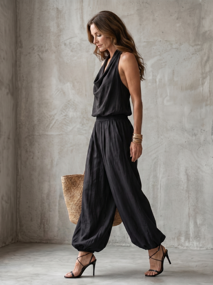 Yvaine | Top Fluido con Collo Drappeggiato e Pantaloni a Gamba Larga