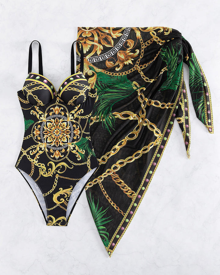 Darius – Maillot de bain une pièce avec effet push-up et jupe de plage assortie