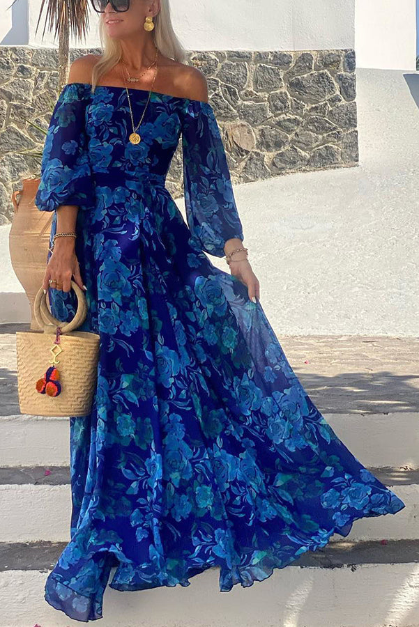 Francesca - Robe longue avec imprimé floral et manches dénudées