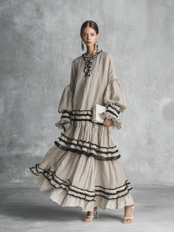 Robe maxi longue à volants à rayures bohème pour femme